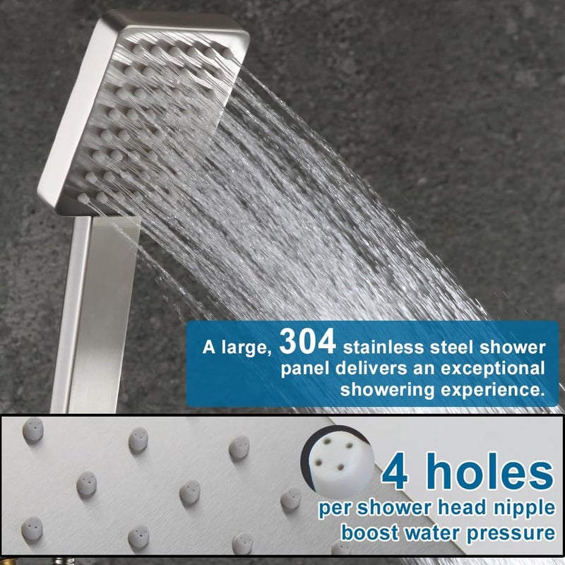 POP SANITARYWARE Shower Faucet Set Brushed Nickel Bathroom Rainfall Shower System, 12 Inch Ceiling Mount Shower Head with 6 Inch Wall Mount Shower Head, Include Shower Valve and Trim Kit - Image 4