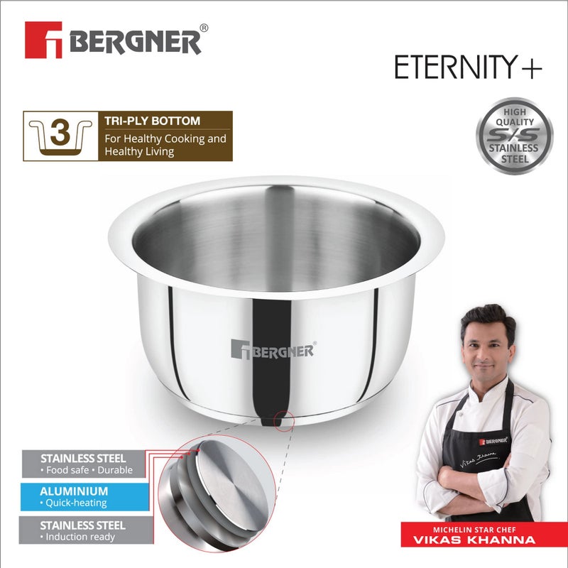 Bergner Eternity Stainless Steel Tope, Patila/ Bhagona/ Tapeli, Induction Compatible, 6.25 Litres, Silver, Gas Ready - Image 2
