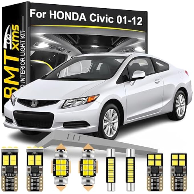 BMT xms 8 Pieces Led Interior Light Kit Replacement For Honda Civic 3D 4D 20012012 6000K Cool White Bulbs - Image 1