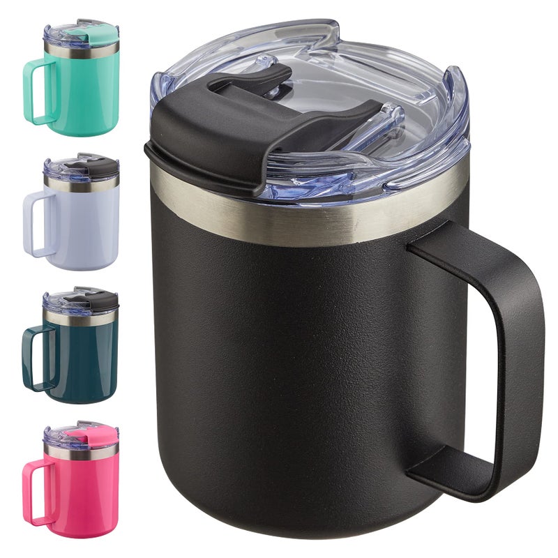 ALOUFEA 12oz Insulated Coffee Mug Cup with Handle Stainless Steel Travel Coffee Mug with Flip Lid Double Wall Vacuum Coffee Tumbler Black