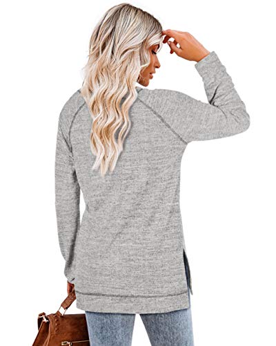 Aokosor Tops for Women 2025 Trendy Fall Long Sleeve Shirts for Leggings Vacation Sweaters Workout Light Grey M - Image 5