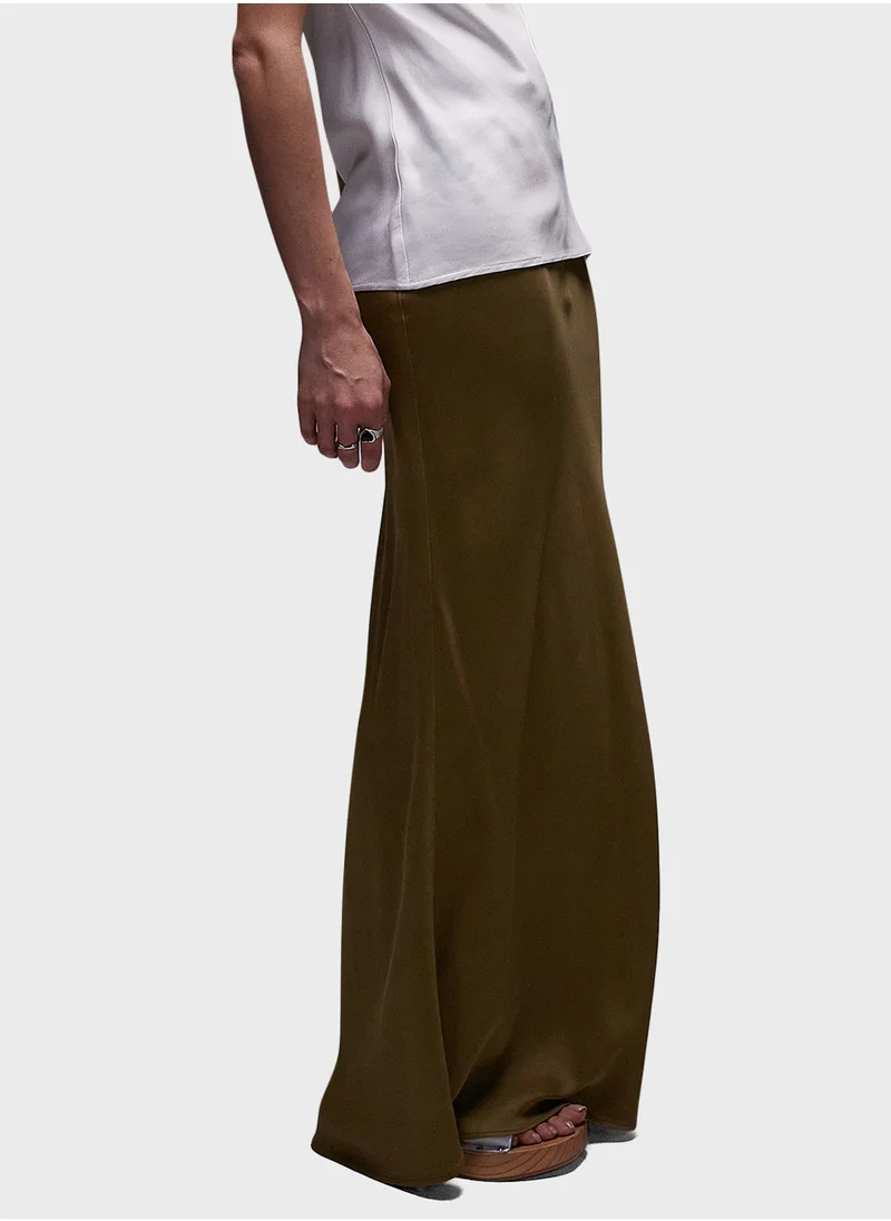 TOPSHOP Topshop satin bias maxi skirt in khaki