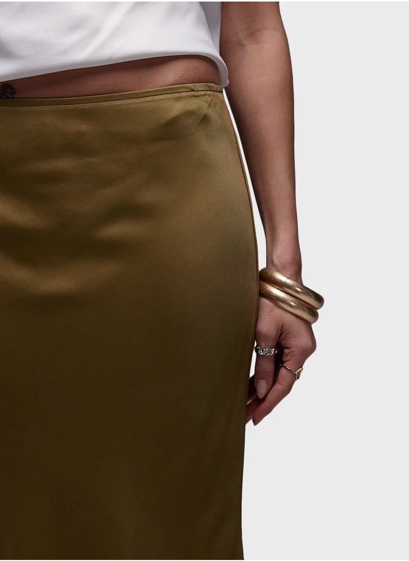 TOPSHOP Topshop satin bias maxi skirt in khaki