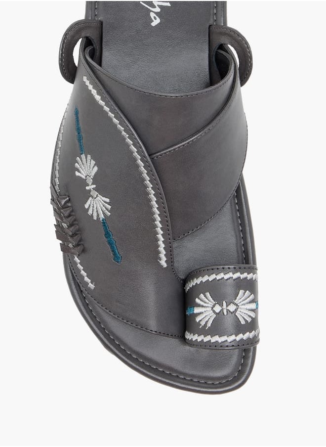 Al Waha Men Embroidered Slip-On Arabic Sandals with Toe Loop  - Image 3