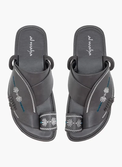 Al Waha Men Embroidered Slip-On Arabic Sandals with Toe Loop