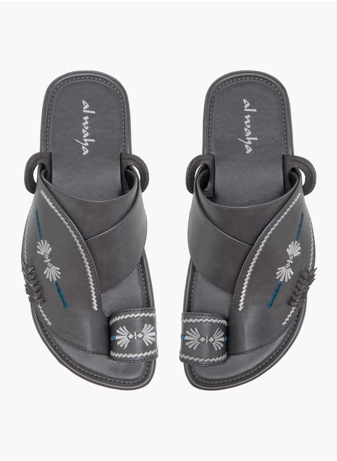 Al Waha Men Embroidered Slip-On Arabic Sandals with Toe Loop  - Image 1