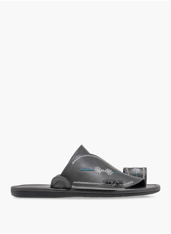 Al Waha Men Embroidered Slip-On Arabic Sandals with Toe Loop  - Image 2