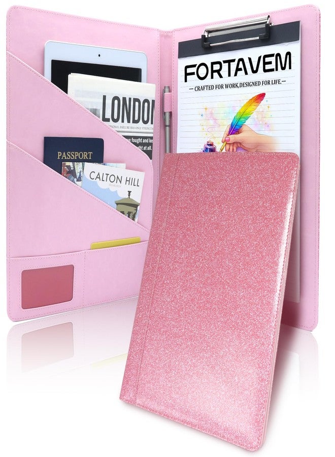 FORTAVEM Professional Portfolio Binder, Faux Leather Padfolio for Resume, Note-Taking & Meetings, A4 Letter Writing Pad Holder for Women & Men, Pink - Image 1