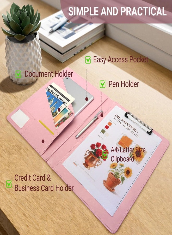 FORTAVEM Professional Portfolio Binder, Faux Leather Padfolio for Resume, Note-Taking & Meetings, A4 Letter Writing Pad Holder for Women & Men, Pink - Image 4