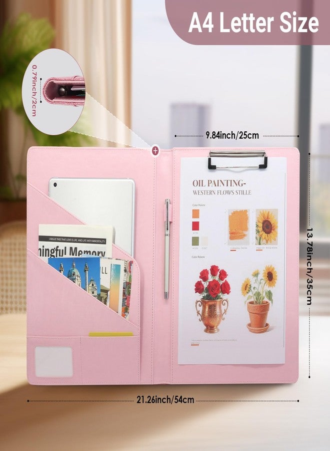 FORTAVEM Professional Portfolio Binder, Faux Leather Padfolio for Resume, Note-Taking & Meetings, A4 Letter Writing Pad Holder for Women & Men, Pink - Image 2