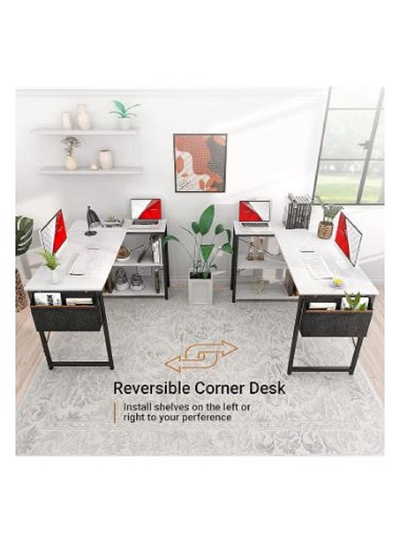 AGD - L Shaped Computer Desk, L-Shaped Corner Desk with Reversible Storage Shelves for Home Office Workstation, Modern Simple Style Writing Desk Table with Storage Bag - Image 1