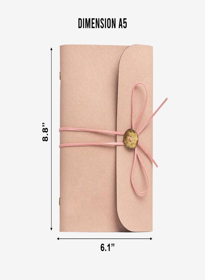 The Messy Corner Handcrafted Threaded Leather Diary | A Stylish A5 Travel Diary for Men and Women | Perfect for birthday, anniversary gift | 90 GSM, 140 Ruled Pages | Salmon Pink - Image 2