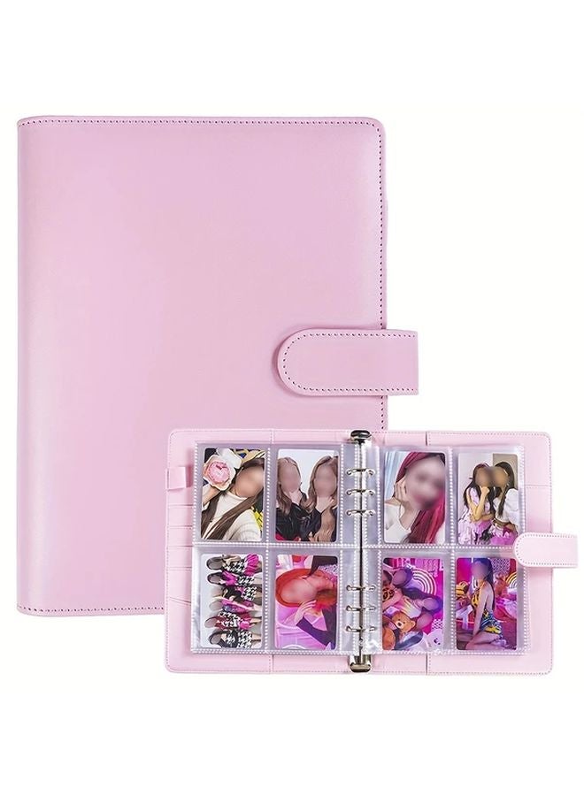 Pink A5 6 Ring Binder 25 Sheets 4 Pocket Card Album 100 Slots Trading Card Collection - Image 1