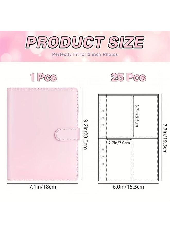 Pink A5 6 Ring Binder 25 Sheets 4 Pocket Card Album 100 Slots Trading Card Collection - Image 4