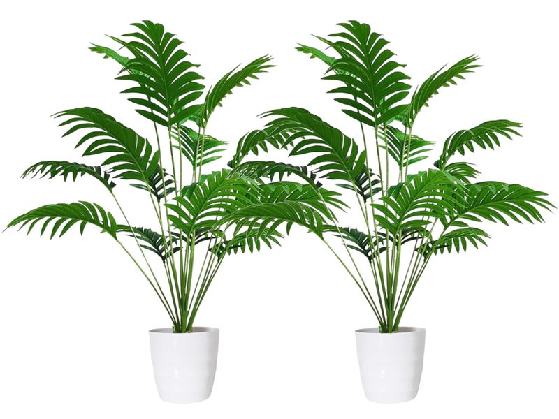 Dekorly Fake Plants Artificial Floor Plants Large Tropical Palm Tree Tall Monstera Plant in Pot Faux Plants for Indoor Outdoor Home (Areca | White Pot, Pack of 2) - Image 1