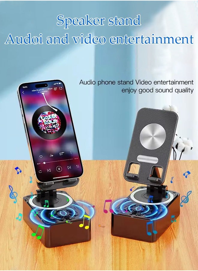 DUNISO - Bluetooth Speaker Phone Holder 2-In-1 , High Definition Surround Sound, Rotatable Phone Holder, Compatible With Phones And Tablets Black (Comes With A Microphone) - Image 1