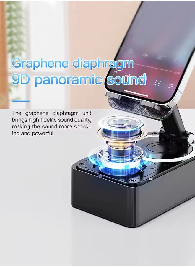 DUNISO - Bluetooth Speaker Phone Holder 2-In-1 , High Definition Surround Sound, Rotatable Phone Holder, Compatible With Phones And Tablets Black (Comes With A Microphone) - Image 1