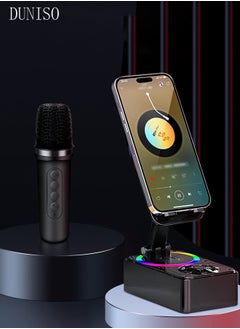DUNISO Bluetooth Speaker Phone Holder 2-In-1 , High Definition Surround Sound, Rotatable Phone Holder, Compatible With Phones And Tablets Black (Comes With A Microphone)  - Image 1
