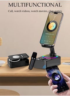 DUNISO Bluetooth Speaker Phone Holder 2-In-1 , High Definition Surround Sound, Rotatable Phone Holder, Compatible With Phones And Tablets Black (Comes With A Microphone)  - Image 2