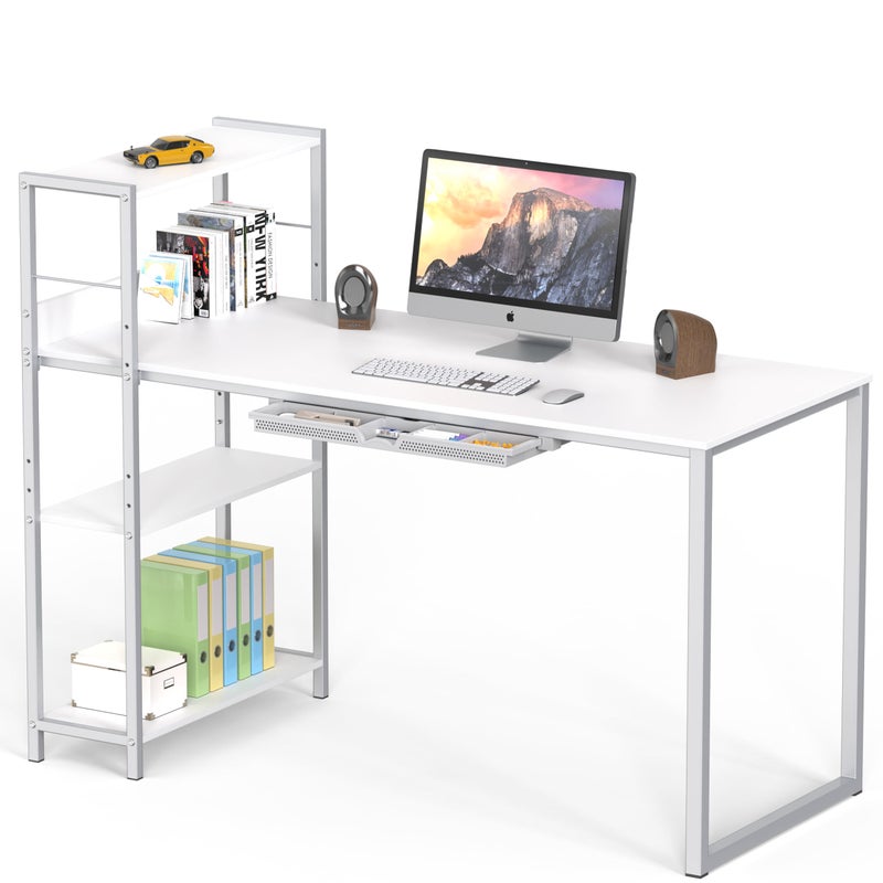 SHW 46Inch Home Office Mission Computer Desk with Side Shelf and Drawer White