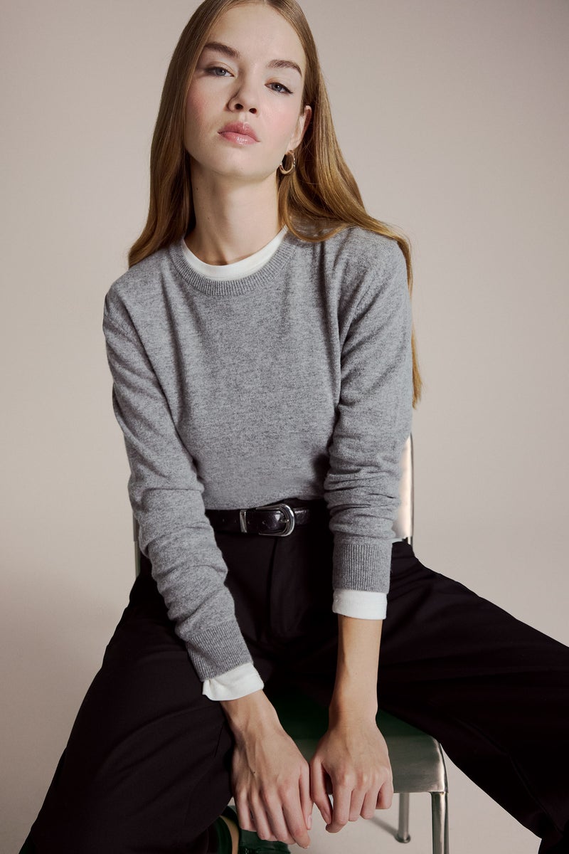 DeFacto Grey Woman Crew Neck Regular Fit Long Sleeve Pullover Casual - Image 1