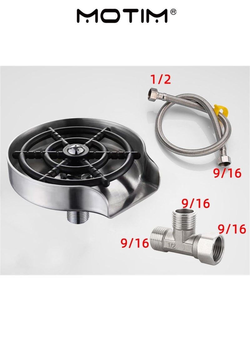 Motim Glass Rinser for Kitchen Sink Stainless Steel Sink Cleaning Spray Cup Washer Bar Glass Rinser Kitchen Sinks Accessories Cup Washer with Valve Tee for Home Hotel Bar - Image 5
