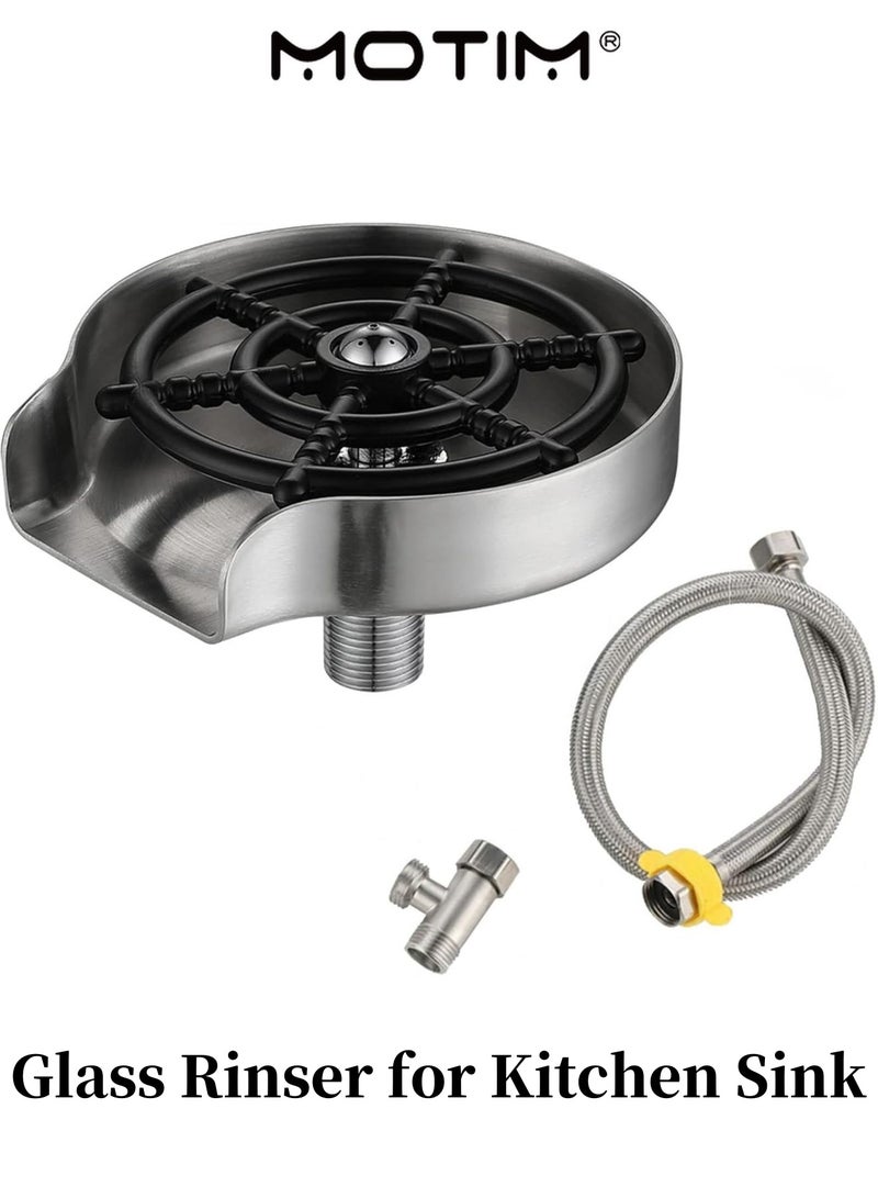 Motim Glass Rinser for Kitchen Sink Stainless Steel Sink Cleaning Spray Cup Washer Bar Glass Rinser Kitchen Sinks Accessories Cup Washer with Valve Tee for Home Hotel Bar - Image 1