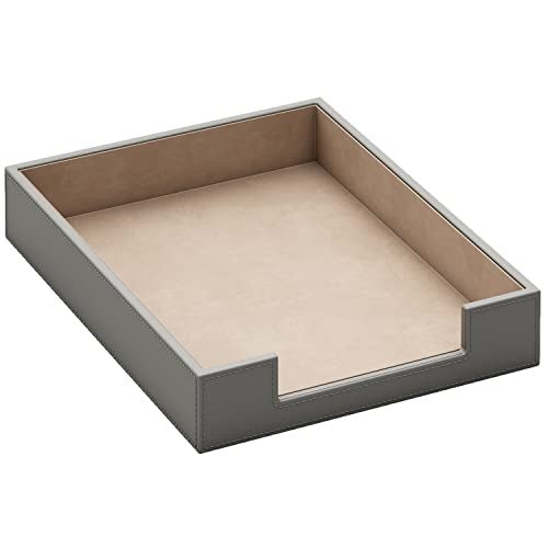 Thipoten Leather Letter Tray, THIPOTEN Elegant Desk Organizer for Office Supplies, Mail, Paper, File, Magazine, Perfect Office Organization for Desktop(Grey) - Image 1