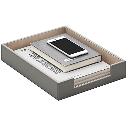 Thipoten Leather Letter Tray, THIPOTEN Elegant Desk Organizer for Office Supplies, Mail, Paper, File, Magazine, Perfect Office Organization for Desktop(Grey) - Image 2