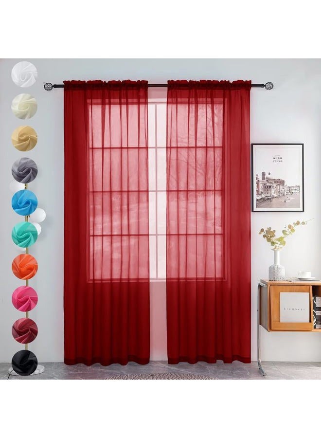 youleyar Solid Sheer Rod Pocket Curtain Voile Draperies 2 Panels White Beige Black Grey Ivory 52 Inch Width 84 Inch Long 1 Pair for Kitchen Bedroom Children Living Room Yard (Christmas Red,52Wｘ84L) - Image 1