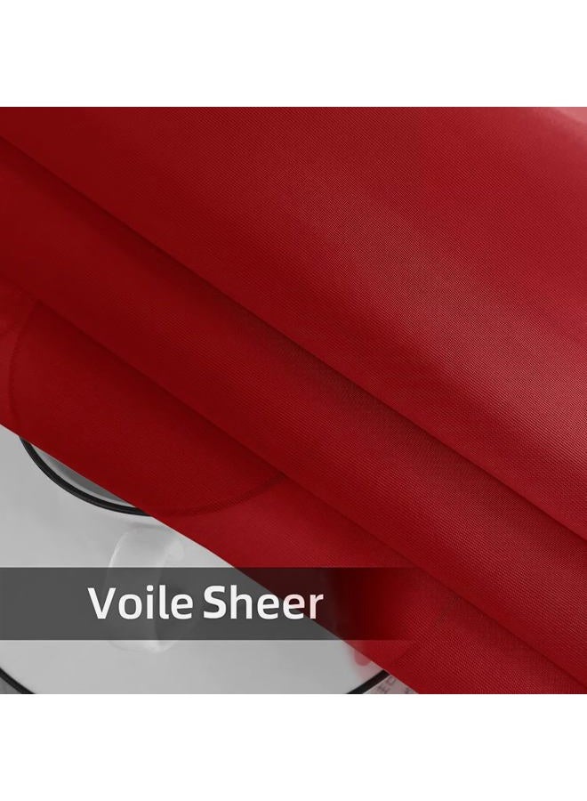 youleyar Solid Sheer Rod Pocket Curtain Voile Draperies 2 Panels White Beige Black Grey Ivory 52 Inch Width 84 Inch Long 1 Pair for Kitchen Bedroom Children Living Room Yard (Christmas Red,52Wｘ84L) - Image 5