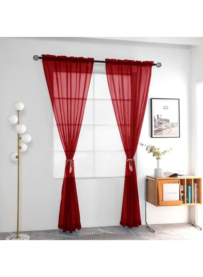 youleyar Solid Sheer Rod Pocket Curtain Voile Draperies 2 Panels White Beige Black Grey Ivory 52 Inch Width 84 Inch Long 1 Pair for Kitchen Bedroom Children Living Room Yard (Christmas Red,52Wｘ84L) - Image 2