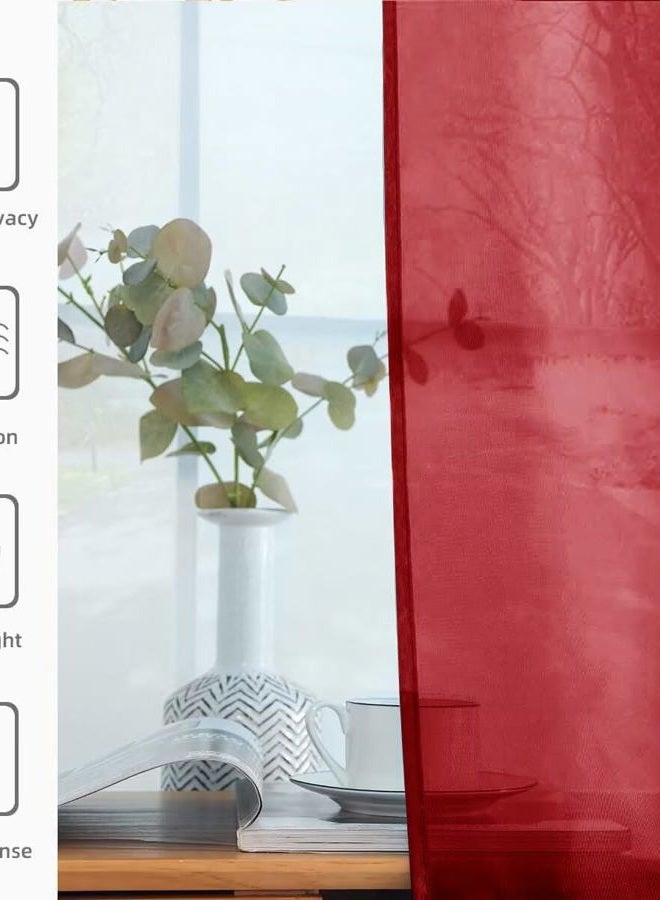 youleyar Solid Sheer Rod Pocket Curtain Voile Draperies 2 Panels White Beige Black Grey Ivory 52 Inch Width 84 Inch Long 1 Pair for Kitchen Bedroom Children Living Room Yard (Christmas Red,52Wｘ84L) - Image 4