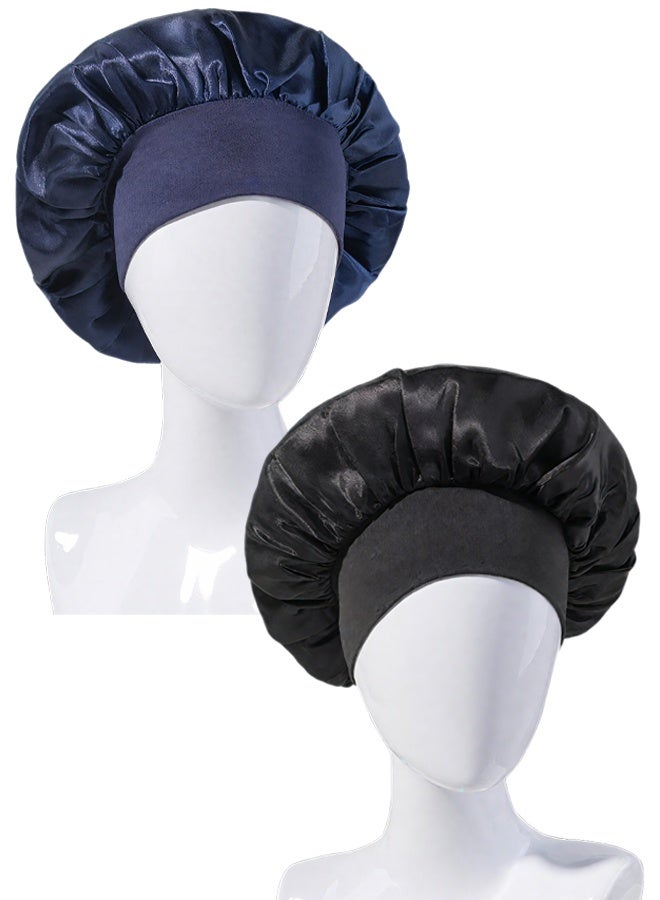 2Pcs Oversize Silk Satin Hair Bonnet for Sleeping, Sleep Bonnet with Elastic Soft Band,Sleep Bonnet Sleep Cap for Hair Curly Hair Sleeping Natural Hair  - Image 1