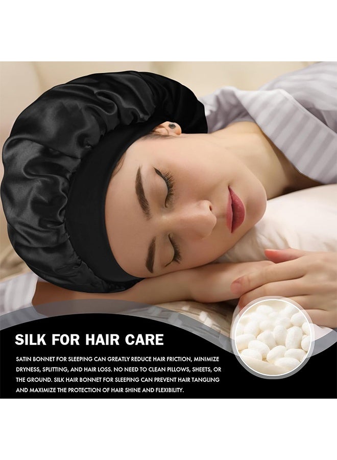 2Pcs Oversize Silk Satin Hair Bonnet for Sleeping, Sleep Bonnet with Elastic Soft Band,Sleep Bonnet Sleep Cap for Hair Curly Hair Sleeping Natural Hair  - Image 2