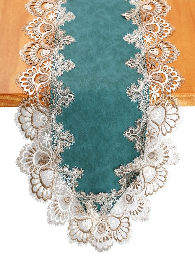 Jeloris Lace Table Runner, Waterproof Oil-Proof PU Leather Table Runner with Exquisite Lace, for Dining, Wedding, Shower, Party (Teal, 16x72 inch) - Image 1