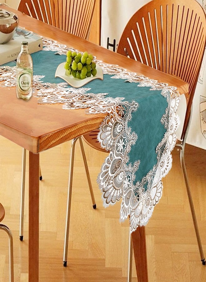 Jeloris Lace Table Runner, Waterproof Oil-Proof PU Leather Table Runner with Exquisite Lace, for Dining, Wedding, Shower, Party (Teal, 16x72 inch) - Image 5