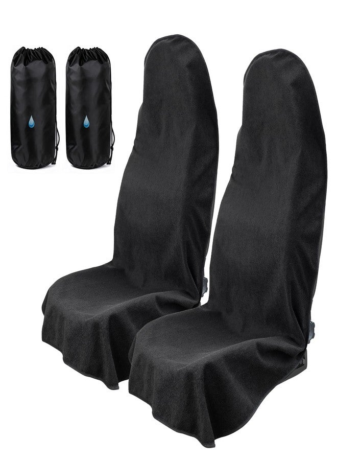 TESFEEL Universal Sweat Towel Car Seat Cover，Waterproof & Quick-Dry Protection for Front Bucket Seats，for Gym, Kids, Pets, Outdoor Sports, Travel - Non-Slip Fit for Cars, SUVs, Trucks (Black, 2 Pack - Image 1