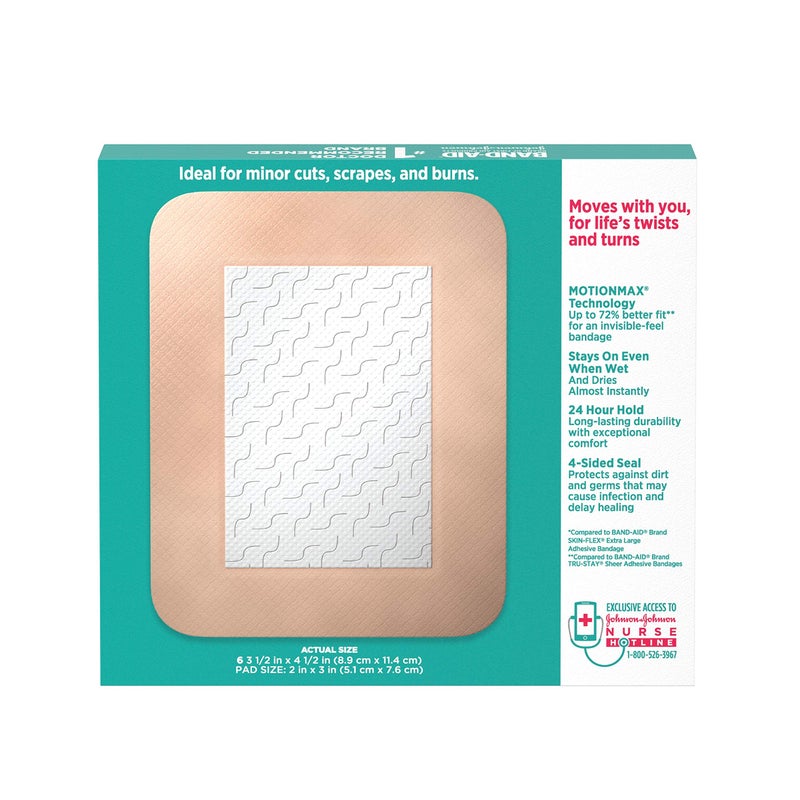 Band-Aid لاصقات باند-أيد العلامة التجارية لاصقة مرنة لتغطية الجروح للعناية بالجروح الطفيفة، الخدوش والحروق، مع شعور مريح، تتحرك مثل جلد ثانٍ، معقمة، كبيرة، 6 قطع - Image 5