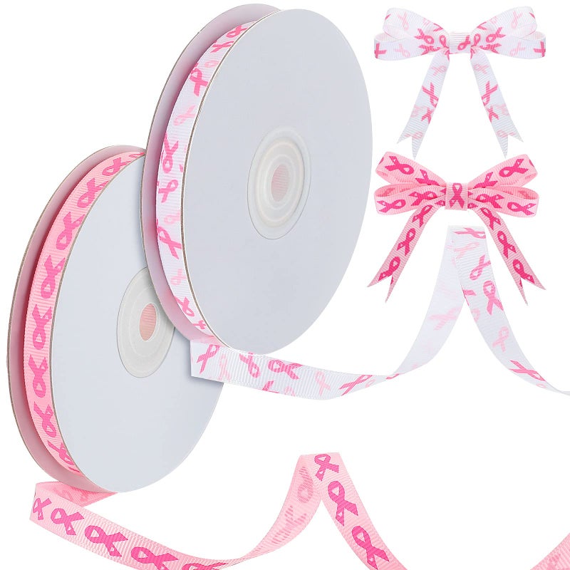 Shappy 2 Rolls Breast Cancer Awareness Ribbon Grosgrain Breast Cancer Ribbon Pink Craft Printed Ribbon Total 40 Yards for Wrapping Party DIY Hair Bow 38 Inch Wide - Image 3