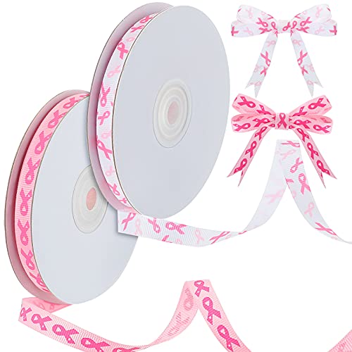 Shappy 2 Rolls Breast Cancer Awareness Ribbon Grosgrain Breast Cancer Ribbon Pink Craft Printed Ribbon Total 40 Yards for Wrapping Party DIY Hair Bow 38 Inch Wide - Image 1