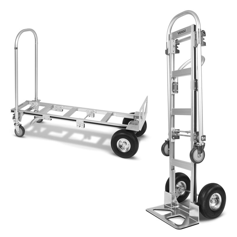 Vergo Vergo Industrial Convertible Hand Truck  AS7B Heavy Duty Aluminum 2 in 1 Dolly 800 lb Capacity Lightweight Reinforced Frame Ergonomic Handle Superior Mobility Moving Dolly 2 Positions 63 High 