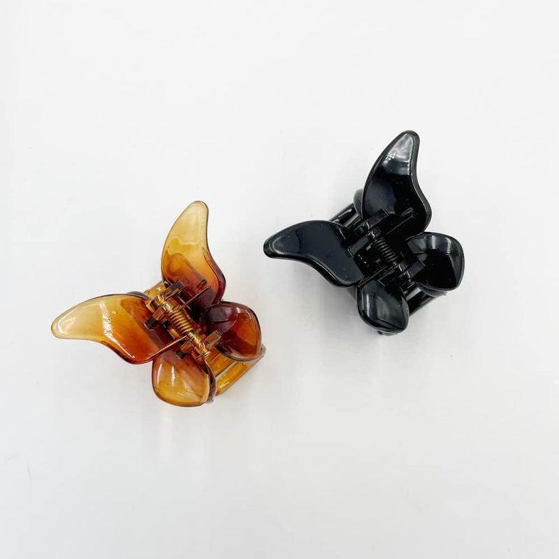 GLITTERS® Trendy Butterfly Non-Slip Claw Clips - Pack of 2 (Black & Brown) - Image 1