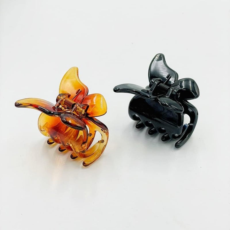 GLITTERS® Trendy Butterfly Non-Slip Claw Clips - Pack of 2 (Black & Brown) - Image 2