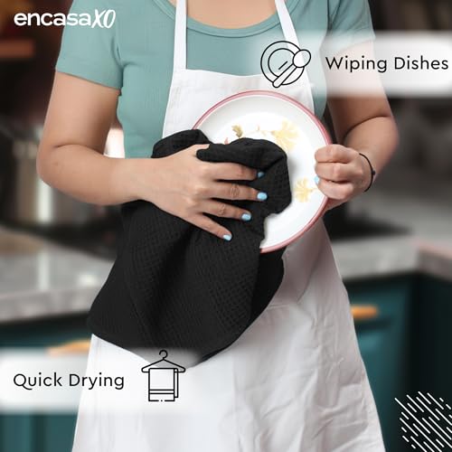 Encasa XO Kitchen Dish Towels Set | Black | Waffle Weave and Flat Hand Tea Towel | 28"x18" | Quick Drying Reusable Cotton Washcloths | Multipurpose Lightweight Dishcloths Set of 4 - Image 4