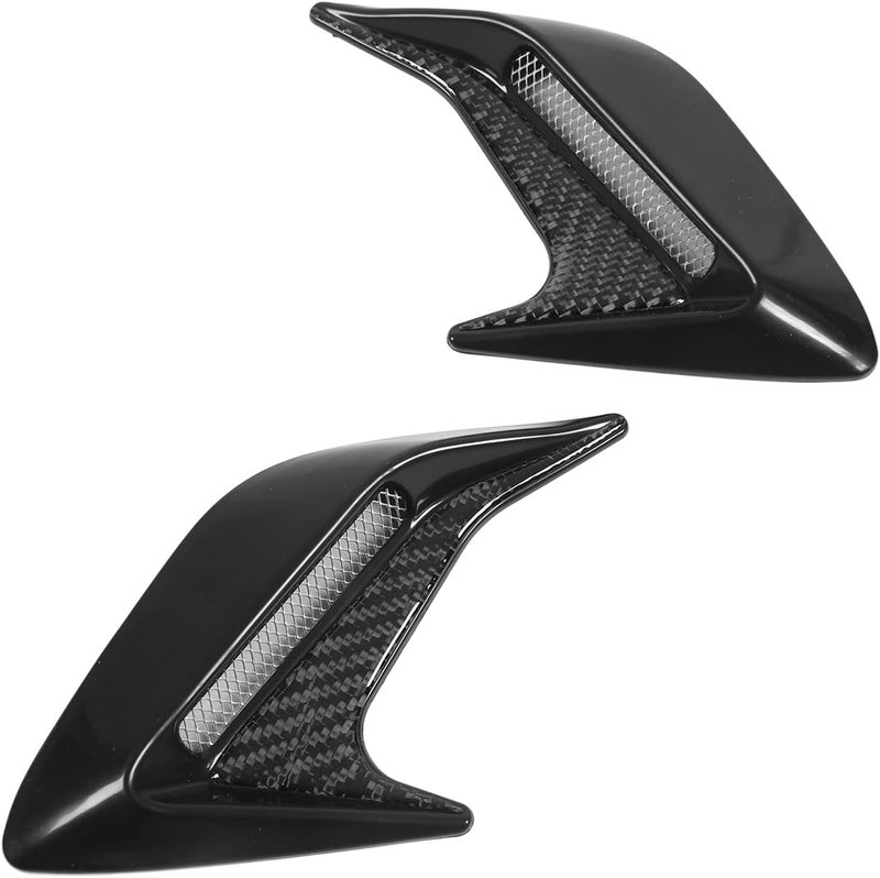 Pair Hood Side Air Vent Grill Decorative Cover, Exterior Side Air Flow Trim with Self Adhesive Backing, Universal Left Right Carbon Fiber ABS for Car Front or Side (Black) - Image 2