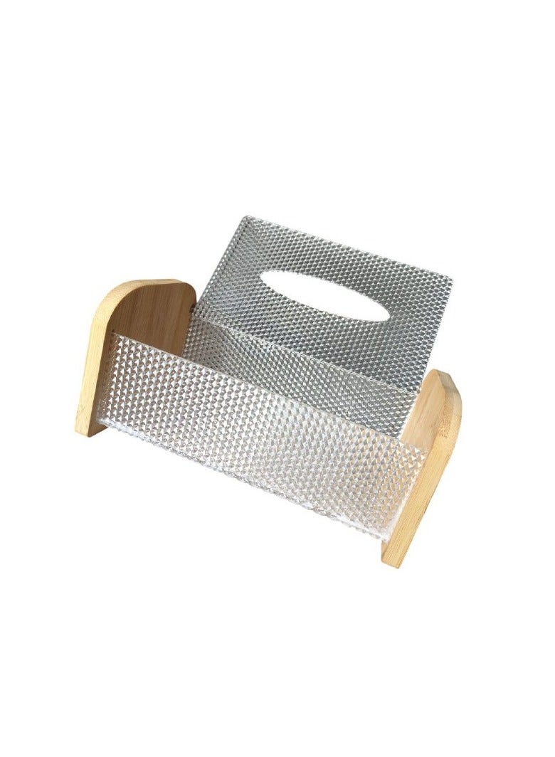 Spaceshoop Tissue Box Cover Holder Clear Acrylic Rectangular Tissues Dispenser Box Dryer Sheet Wet Toilet Paper Tray with Bamboo Wood Lid - Image 2