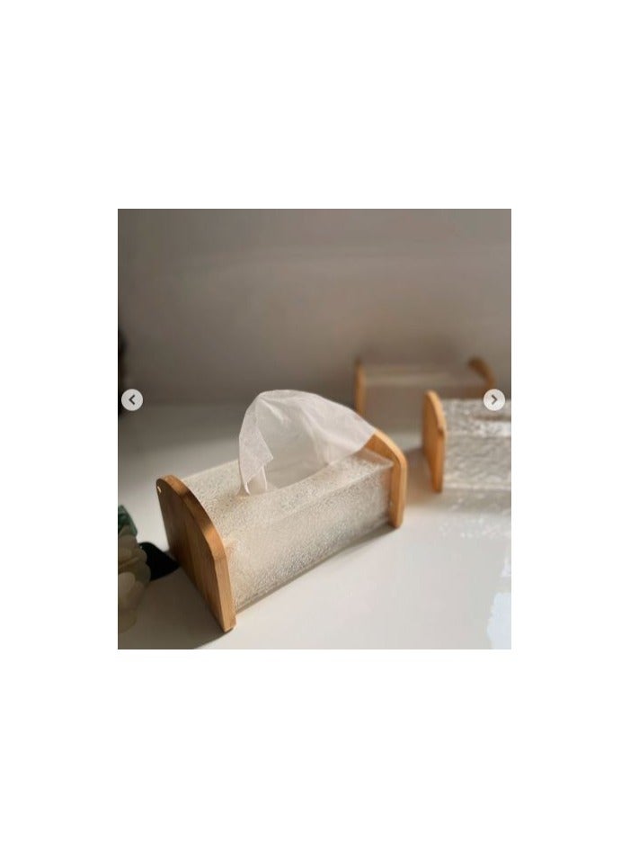 Spaceshoop Tissue Box Cover Holder Clear Acrylic Rectangular Tissues Dispenser Box Dryer Sheet Wet Toilet Paper Tray with Bamboo Wood Lid - Image 3
