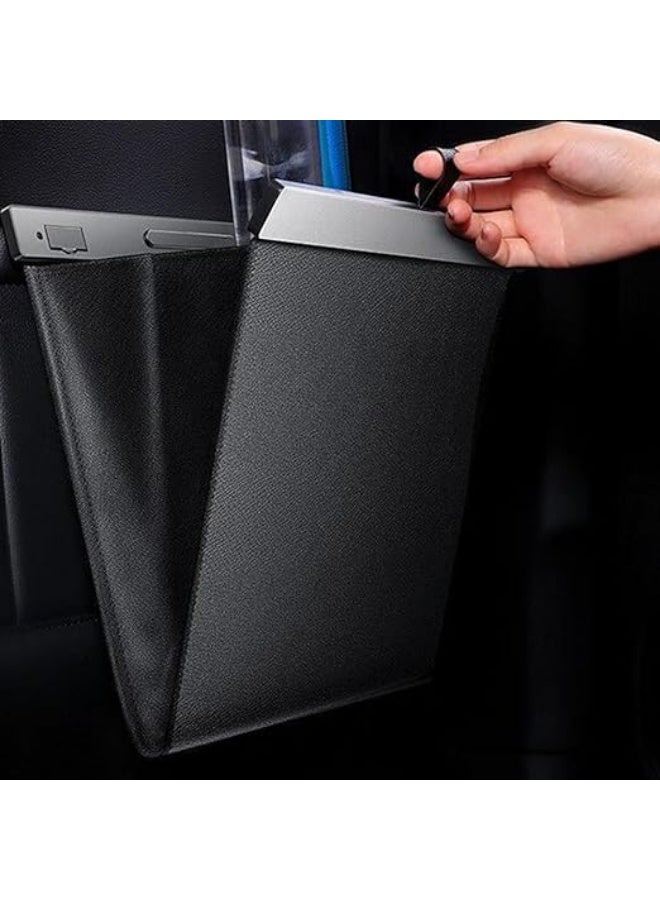 حقيبة نفايات للسيارة، سلة مهملات رفيعة من مادة PU للتعليق خلف مقعد السيارة، حقيبة تخزين متعددة الاستخدامات، متينة وسهلة الاستخدام (بني) - Image 1