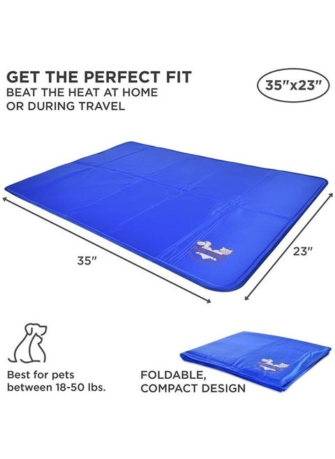 Dog Cooling Mat 23” x 35” Pad for Kennels, Crates, Beds, Non-Toxic, Durable Solid Self Cooling Gel No Refrigeration or Electricity Needed